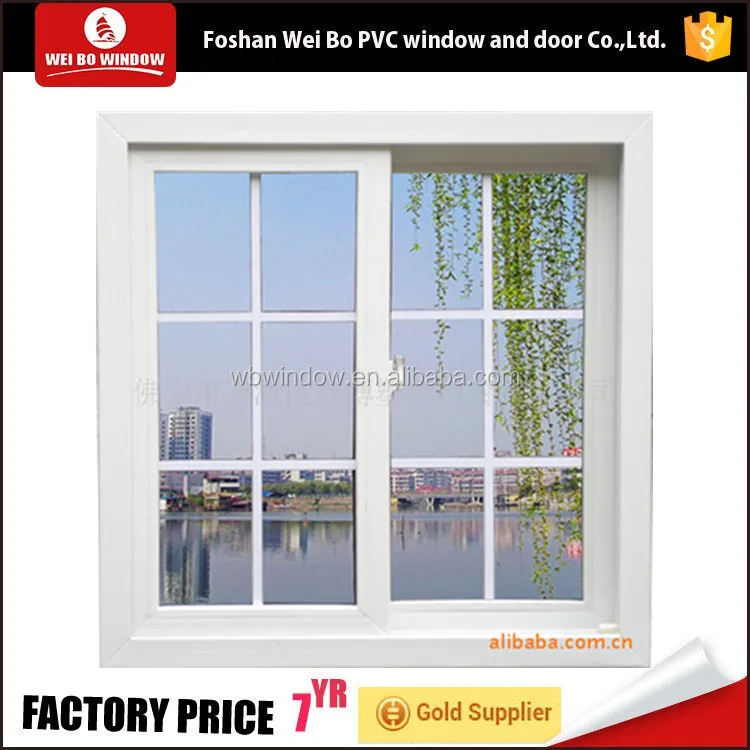 PVC Profile Plastic Sliding Pane Grille Design Window with High Quality Parts