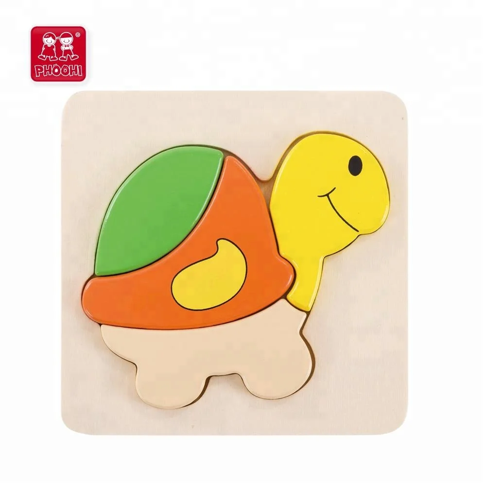 Простой фанеры игрушка-головоломка 4 шт. деревянные фигуры животных черепаха головоломки для детей 1 +