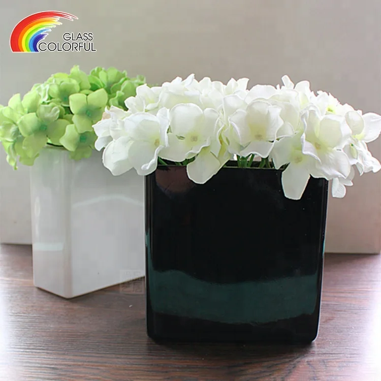 Дешевые цветные стеклянные квадратные стеклянные вазы с цветами