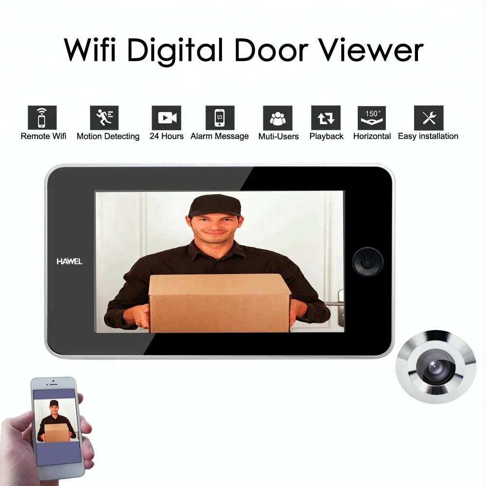 Цифровой дверной глазок Hawel с Wi-Fi, камера zigbee z-wave