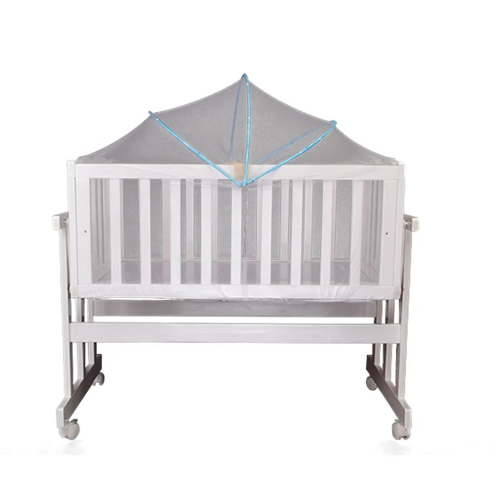 Baby cot bed wood baby crib cradle with mosquito net HN-630