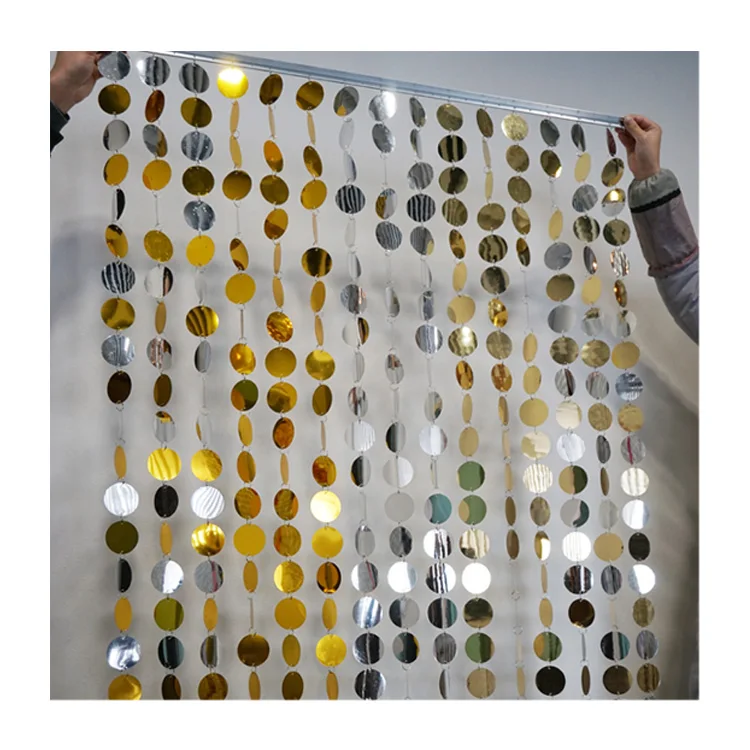 Gold and silver shimmer discs strands sequin curtain