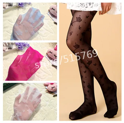 Girls summer slim lace silk thin pantyhose stockings sumflower jacquard pantyhose bottoming children tights 3 12Y