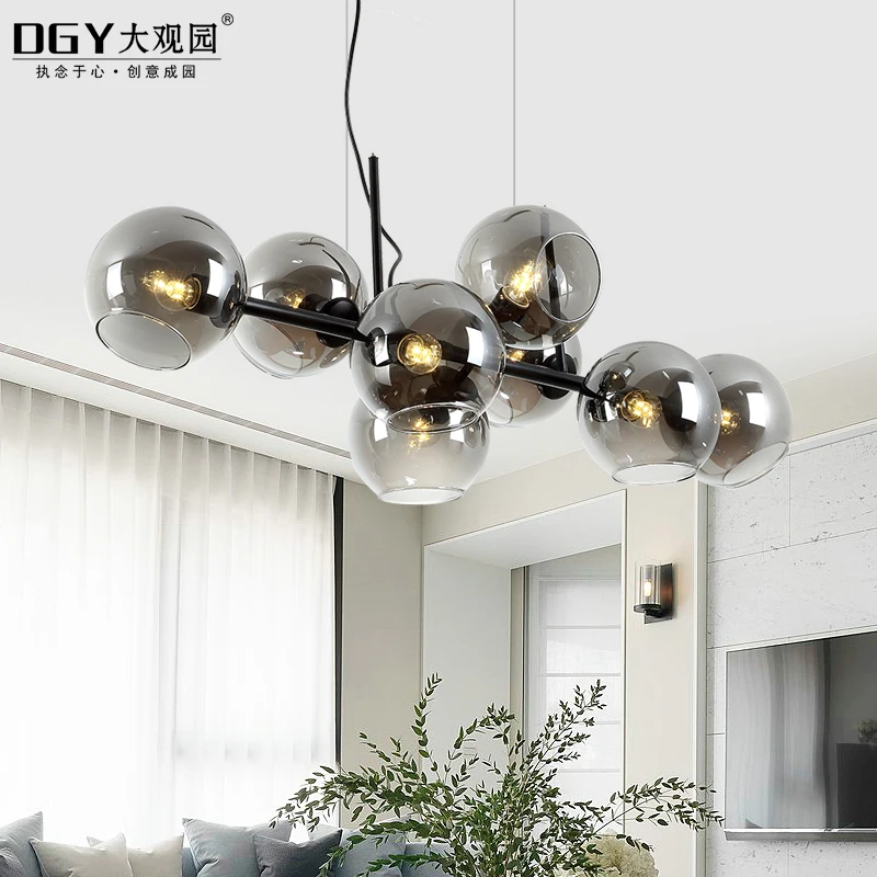 
Modern living room 15 lights Iron rack amber grey Blow Color Glass ball lampshade crystal rose chandelier 