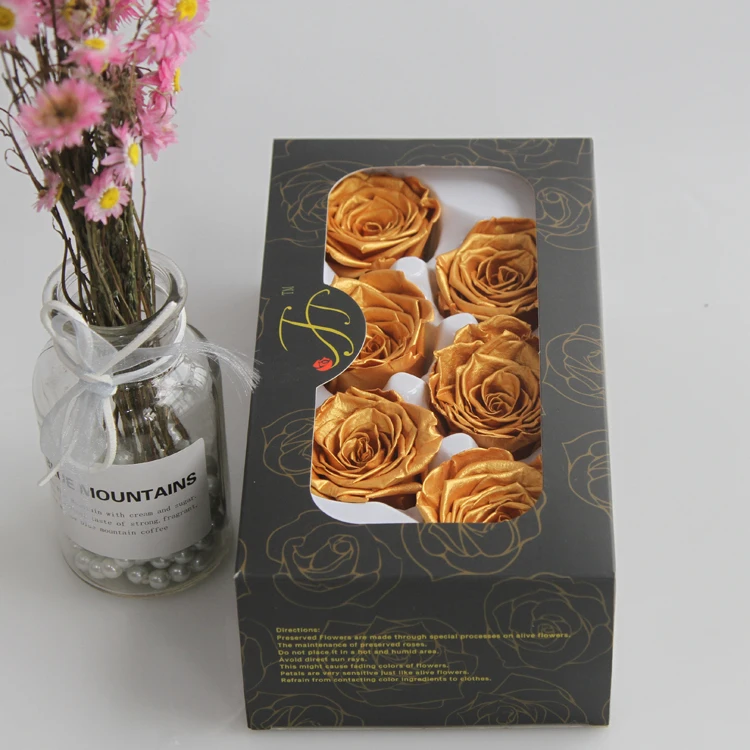 
Latest real natural Metal Metallic preserved rose heads Golden long lasting preserved roses for decorative metal roses 
