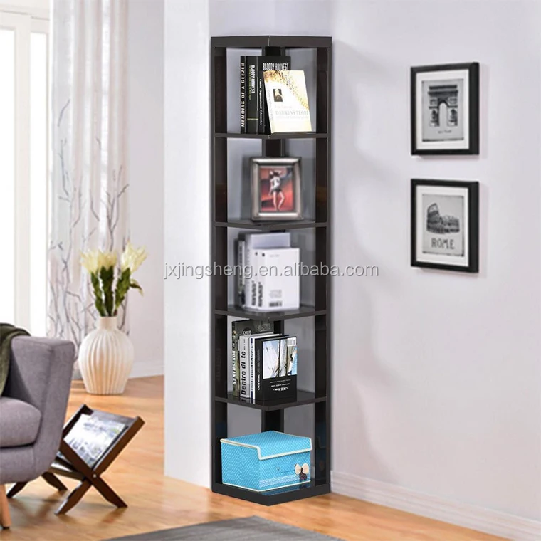 Living room corner shelf 5 tiers bookshelf bookcase flat packed