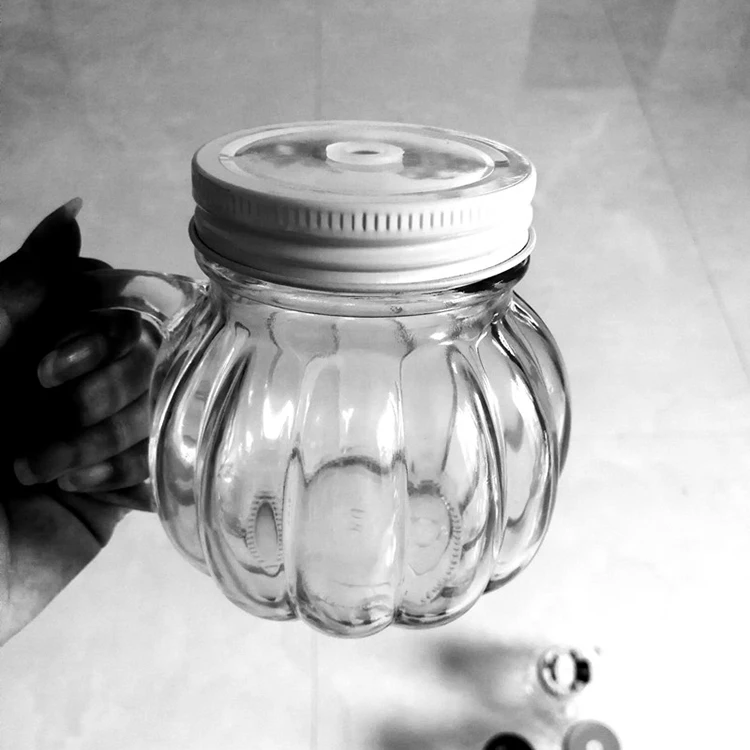 Pumpkin Shape Glass Mason Jars for Halloween, Drinking Glass Mason Jar