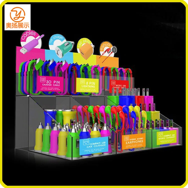 Factory customized acrylic mobile phone accessories display rack phone USB cable display charger display counter