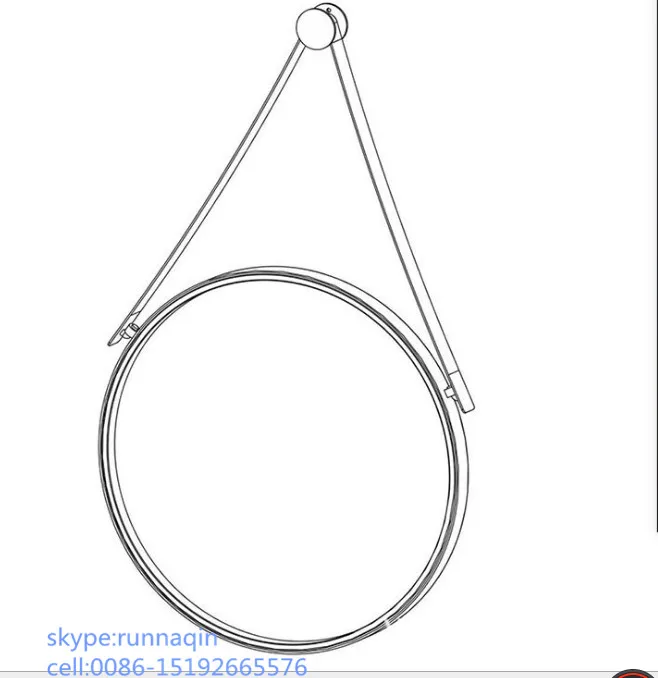 China manufacturer wall decorative mirror with black frame round metal framed mirror with leather strap 50x50 55cmx55cm 60x60cm