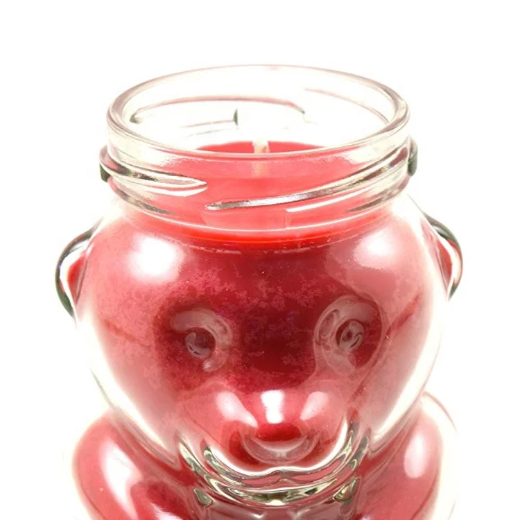 LLG hot sale soy candle container 250ml cute teddy bear packaging 8oz honey jam airtight glass food jar with metal lug caps