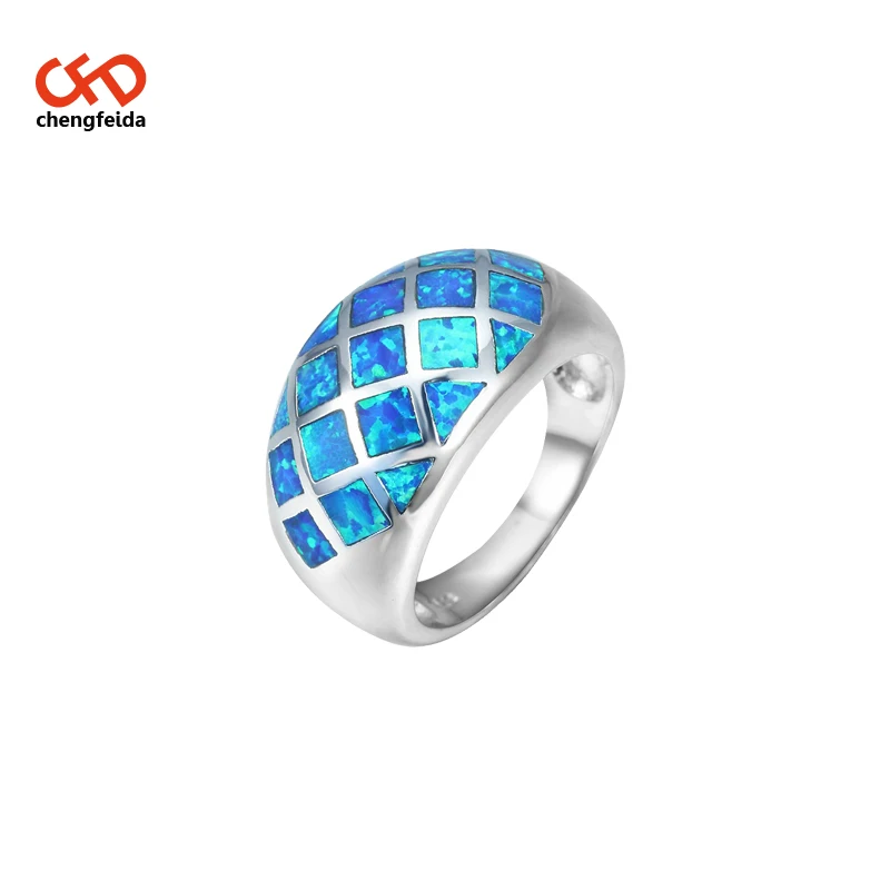 
Grid design Blue Opal Fashion and 925 Sterling Silver Ring Sizes 6-10 