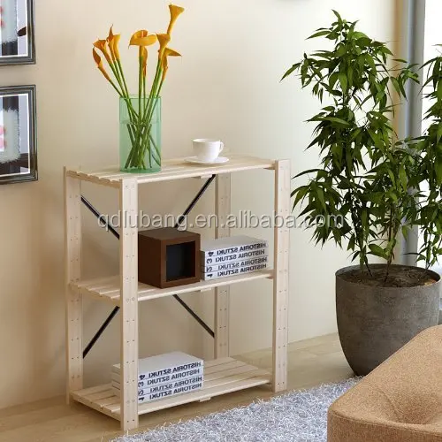 Simple Stylish Design Natural Pine Solid Wood 3-Tier Bookshelf