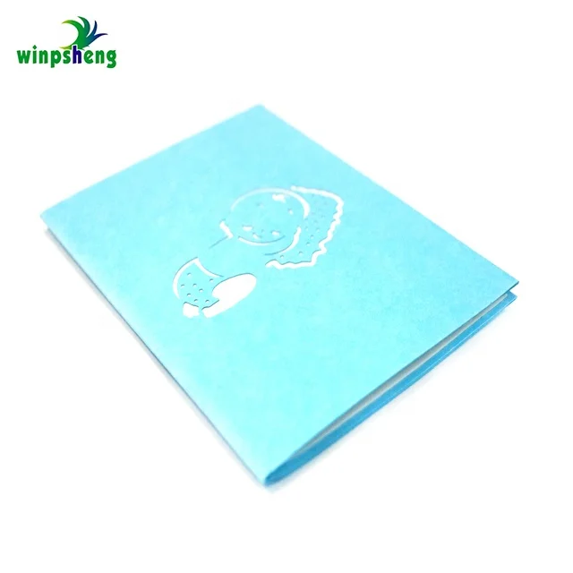 High Quality Laser Cut Baby in Crib Hollow 3D Pop Up birthday Greeting Card, Congratulations New Baby Girl