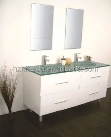 Modern Classic Design Double Glass Sink Bathroom Vanity Base Cabinet Rectangle MDF with Melamine LED Mirror Floor Mounted Hotels