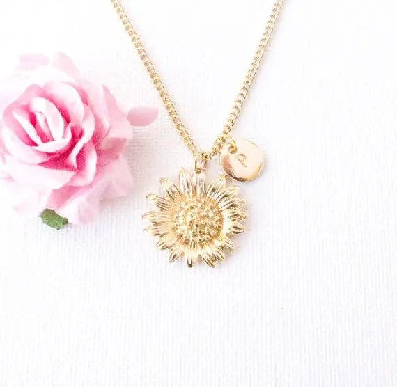 Gold Necklace Jewelry 22mm Beautiful Sunflower Necklace For Best Friends