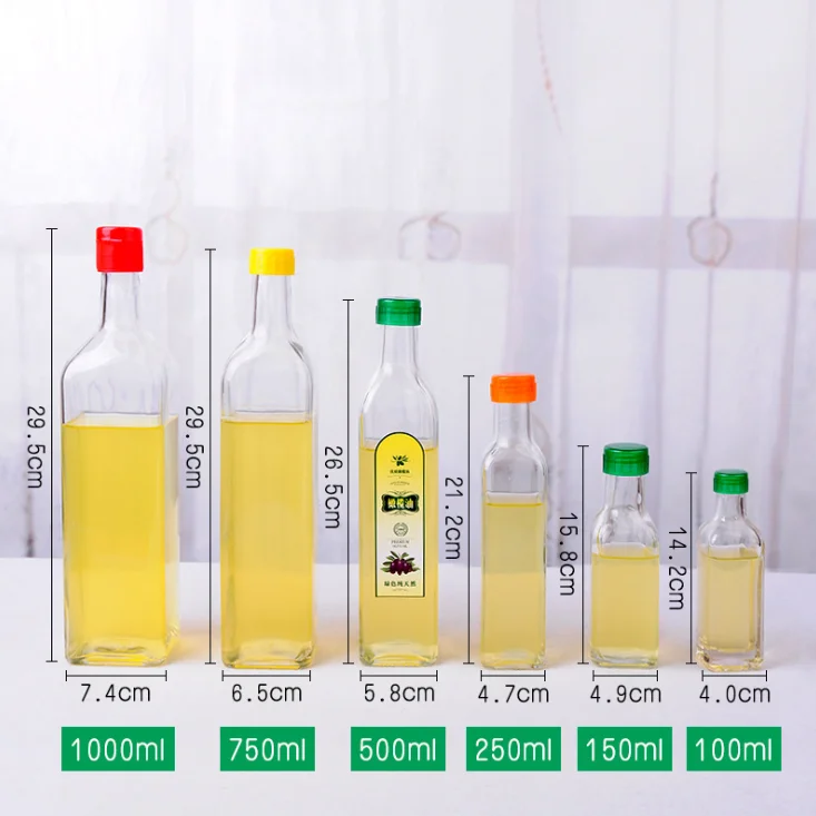 high quality 1000ml 500ml  olive oil clear glass bottle clear glass cooking oil refill glass container with spout bulk sale