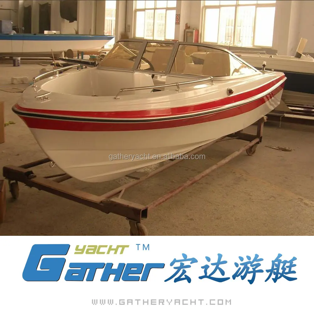 Gather Yacht 16ft white fiberglass speed boat with outboard engine