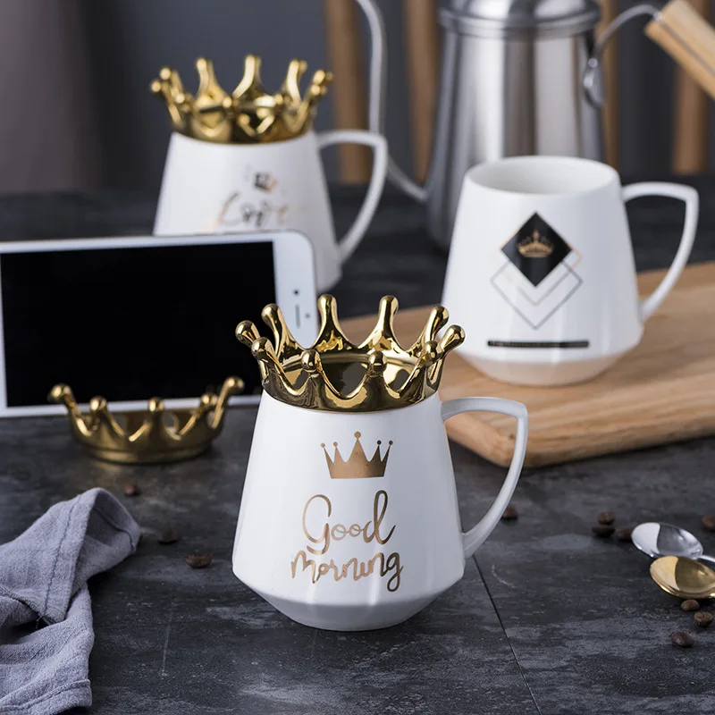 Creative Ceramic Crown Mug Porcelain Coffee Mug with Lid