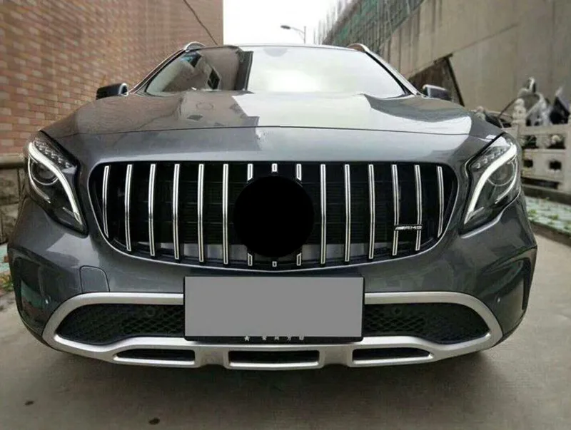 For GLA X156 Mesh Grilles 2017-2018 GLA200 GLA220 GLA260 ABS Material AMG GT Grills Replacement front grille front bumper