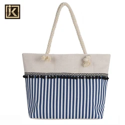 Jakijayi Women Cute Stripe Fringe Tassel Ladys Handbag Heavy Duty Canvas Satchel Beach Tote Bag