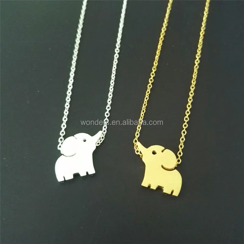 Wholesale Cute Babay Elephant Necklace Gold Silver Plated Stainless Steel Women Fashion Jewellery Elephant Pendant