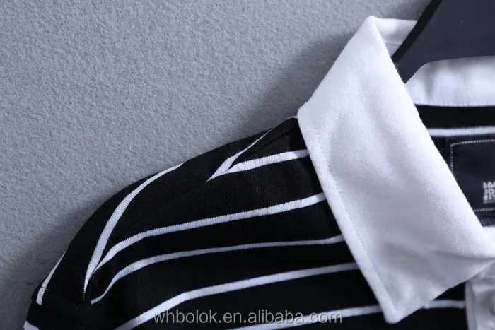 
Black and white double collar shirt for men striped fine knit golf polo shirt for male 
