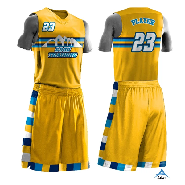 Custom made sublimation yellow basketball jersey and shorts