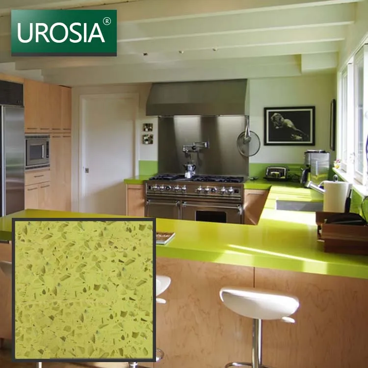 Cheap Quartz Solid Kitchen Surface Light Green Onyx Sparkle Quartz Stone Countertops
