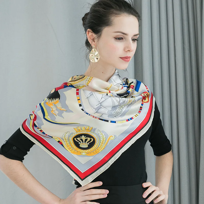 Free Sample No MOQ Custom Digital Printed 100 Pure Satin Silk Scarf Square Neck Scarves For Lady