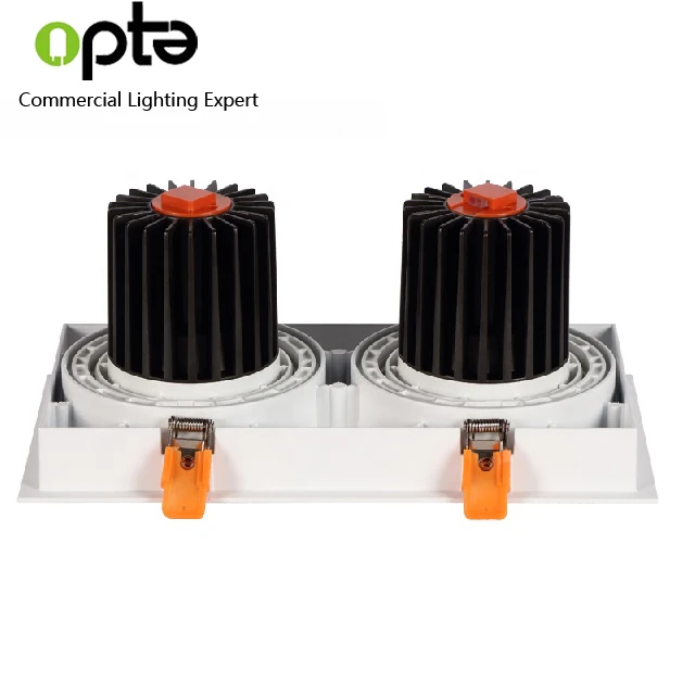 
2*25W downlight recessed square adjustable grille cob double heads rectangle down light 