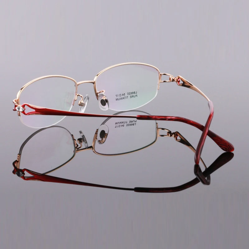 Ready Made New Design Women Pure Titanium Glasses Frame Fashion Diamond Decor Ladies Ultralight Red Spectacle Frame Eyeglasses