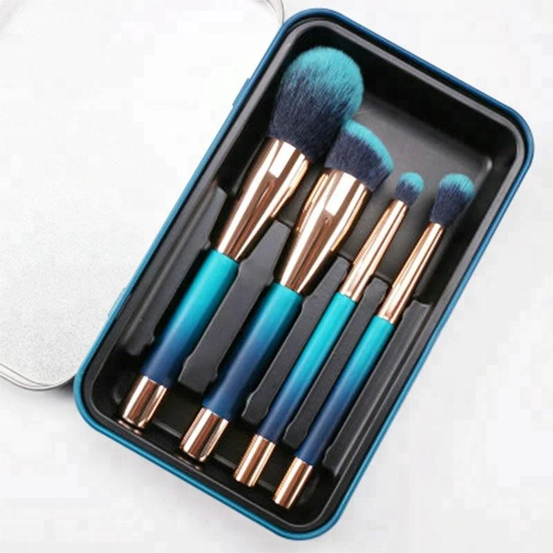 sky blue brush magnet head gold ferrule blue hair fiber cosmetic brush