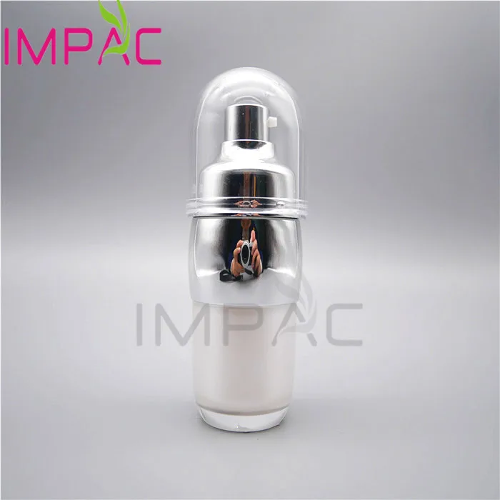 Luxury airless serum pump bottle with silver vacuum pump for cosmetics