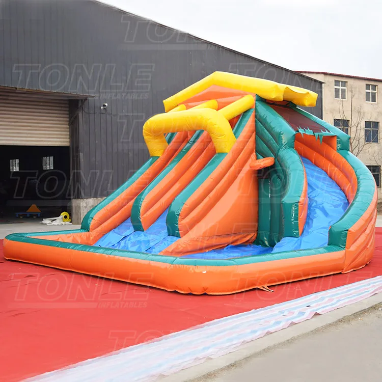 Backyard small inflatable water slide splash pool cheap blow up for sale