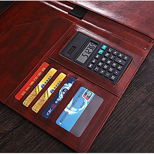 PU leather portfolio with zipper closed Promotional gifts New fashion Luxury Presentation Ring binder notebook Clip file