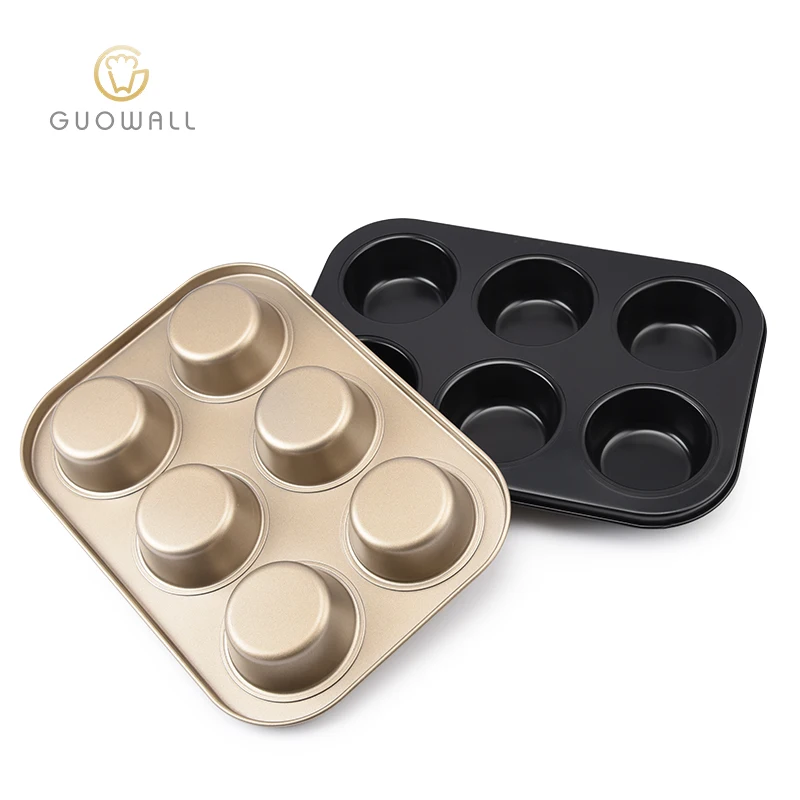 6 Cups Gold Nonstick Coating Carbon Steel  Cupcake molds  Baking Tools Muffin Pan