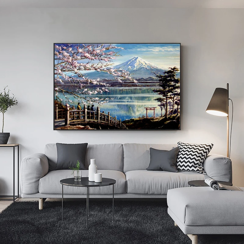 japan mount fuji abstract mosaic DIY wall painting for office decor