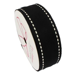 LaRibbons 1' 25mm Red Grosgrain Ribbon with White Saddle Stitching