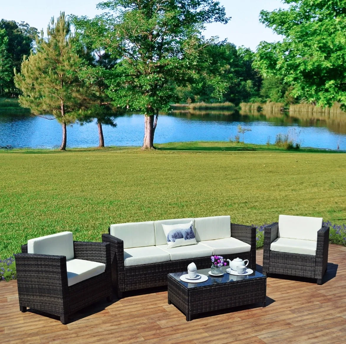 Недорогой уличный плетеный диван со стальной рамой для любой погоды, садовая мебель из ротанга, диван Harbo