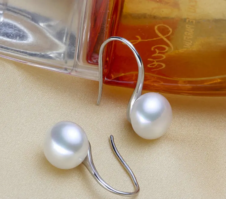 R.Gem. Wholesale S925 Silver Pendant 7-8mm Size Natural Fresh Water Pearl Dangle Earrings