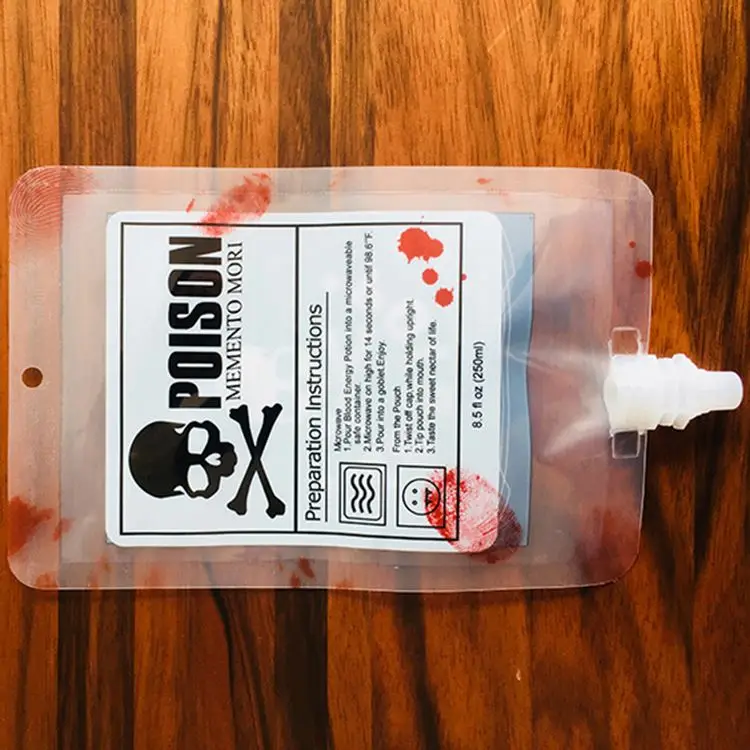 Custom accepted Empty Blood Vampire Spout bag Juice Cocktail Halloween wine pouch with spout
