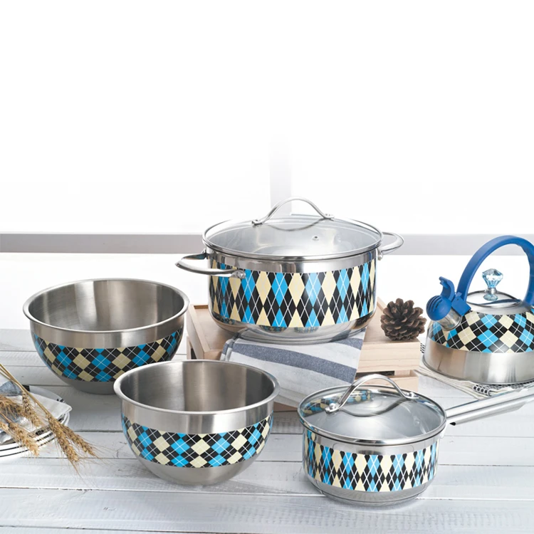 
7Pcs Non Stick Kitchen Cookware Set With 4Pcs Cookware Set 2Pcs Salad Bowls 1pc 2.5L Kettle 