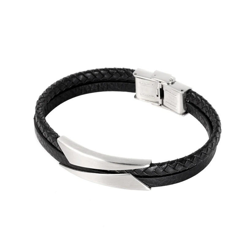 Wholesale Fashion Charm Silver Plated Blank Stainless Steel Bracelet Men Leather Bracelets charm bracelet
