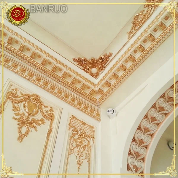 Banruo French Style Luxury Golden Foliage Polystyrene Molding Ceiling Wall Decoration