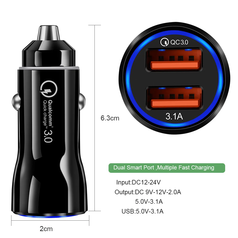 
Hot product 2019 Quick Charge 3.0 Mini Car Charger For Mobile Phone fast charge Dual USB alibaba in spain 