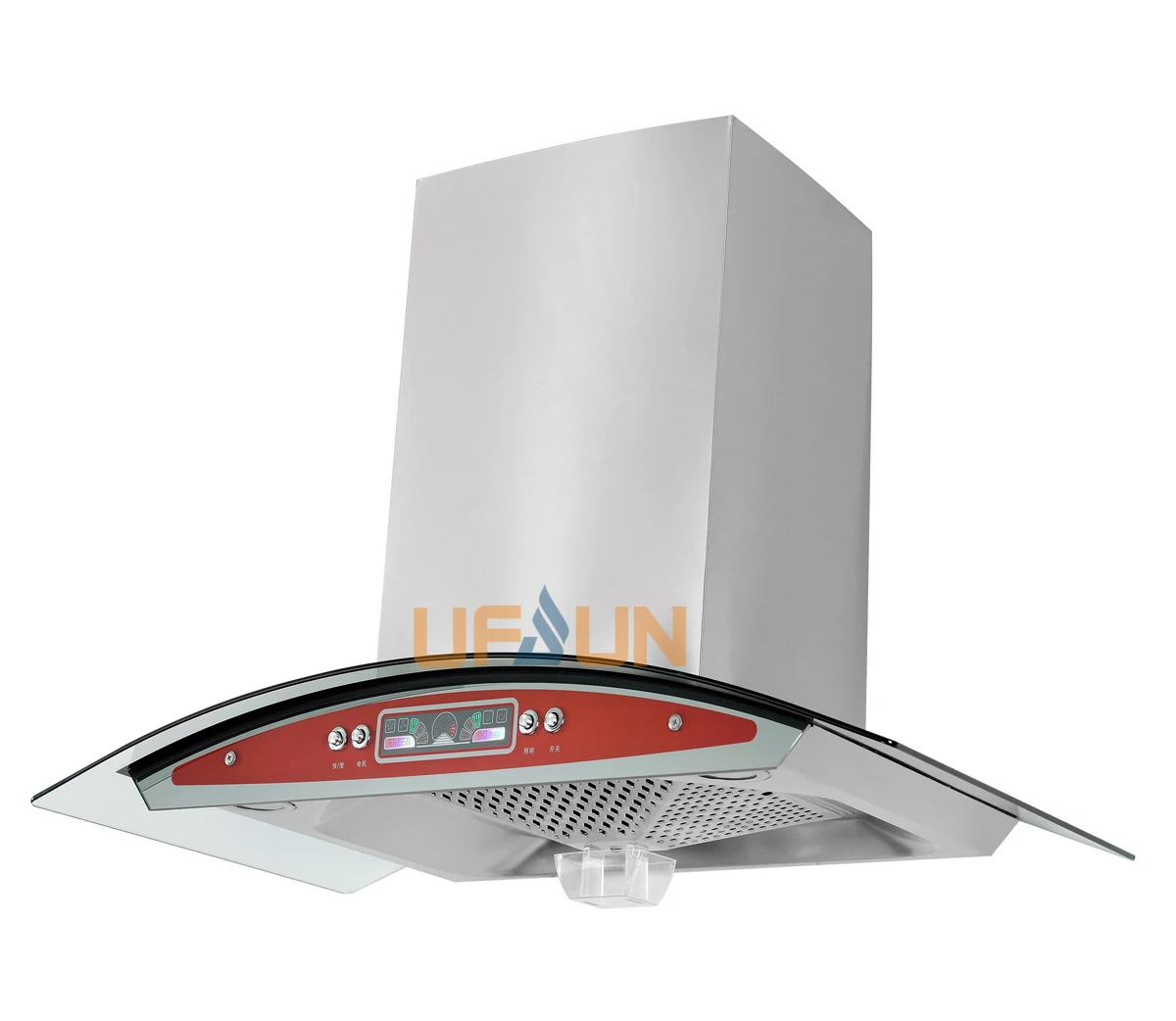 Baffle Filters Hot Sales Oil Cup Kitchen Range Hood Super Suction Curve Glass Cooker Hood for Kitchen