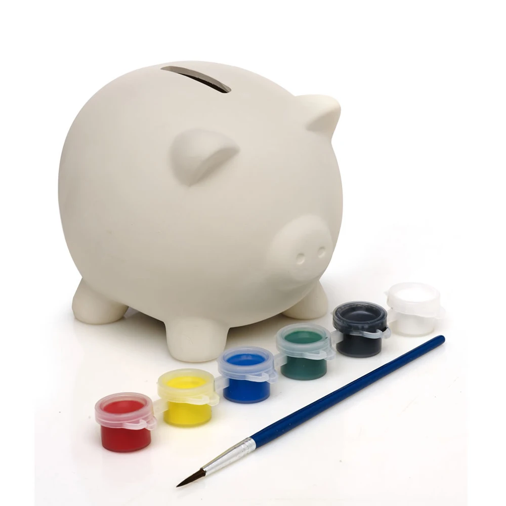 9pkg lovely Kids DIY painting white ceramic piggy bank