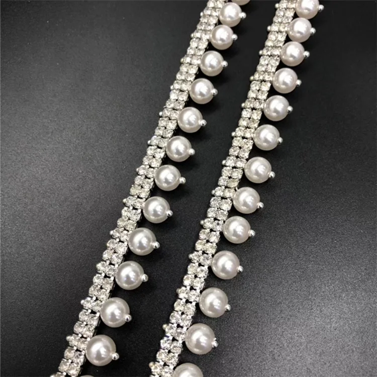 Decorative diamond colorful dyeing pearl chain Oval round bead Rhinestone chain  for garment bag shoe