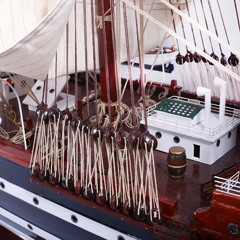 Decoration length 135cm classical antique large size wooden handmade sailboat model PTW006