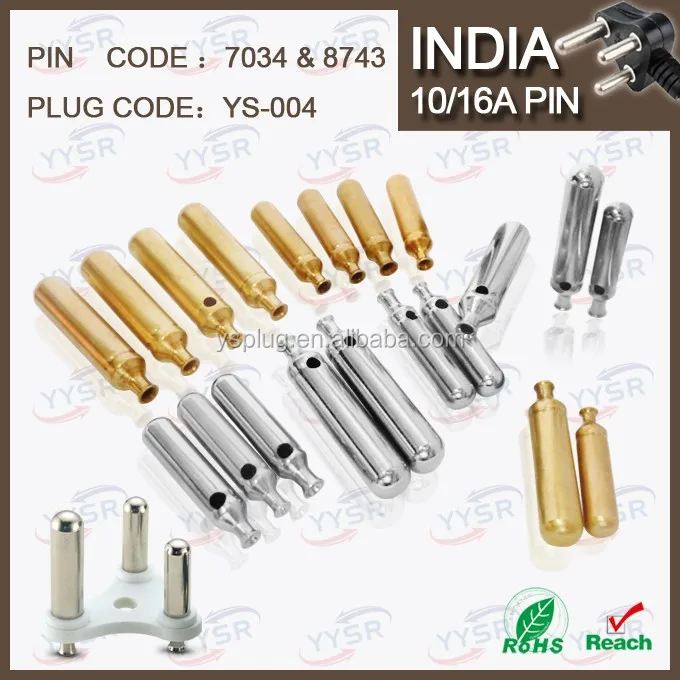 8734 7034 7.0mm 8.7mm 15/16amp South Africa India plug with 10/16A crimping brass pin hollow solid
